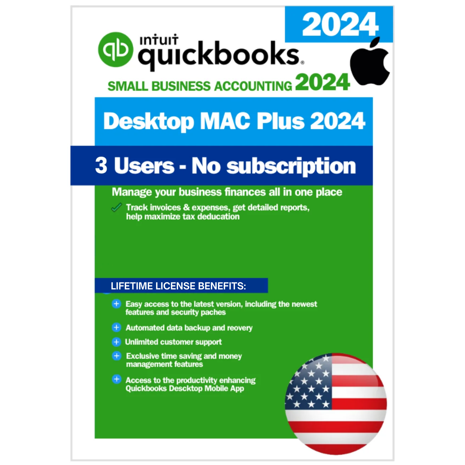 QuickBooks Desktop Mac Plus 2024 | 3 Users License | No Subscription
